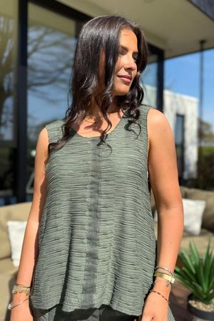 Made in Italy Benji Linen Panel Wave Vest Khaki /10 *pre order due approx 1 week